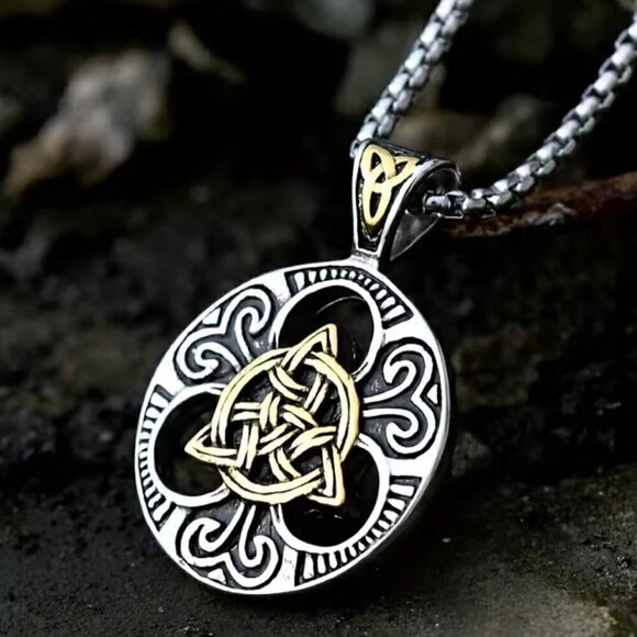 Celtic Knot Two Tone Pendant and Necklace #1163 - Picture 1 of 6